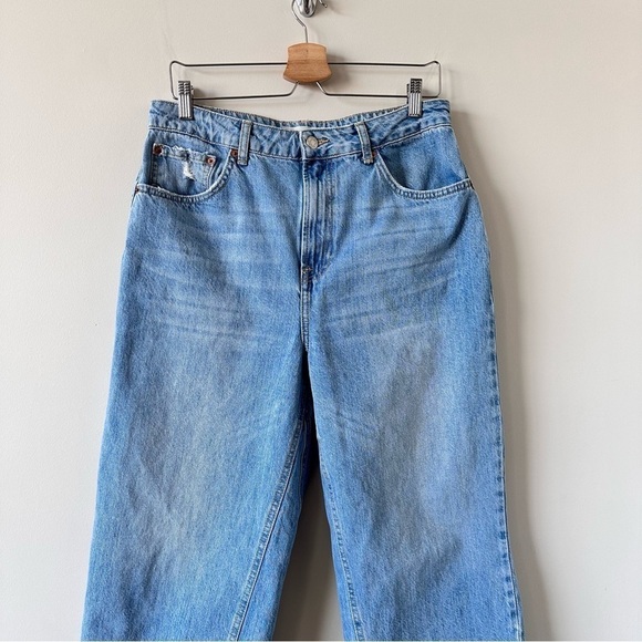 Topshop-Moto High Rise Medium Wash Wide Leg Raw Hem Jeans - Picture 5 of 12